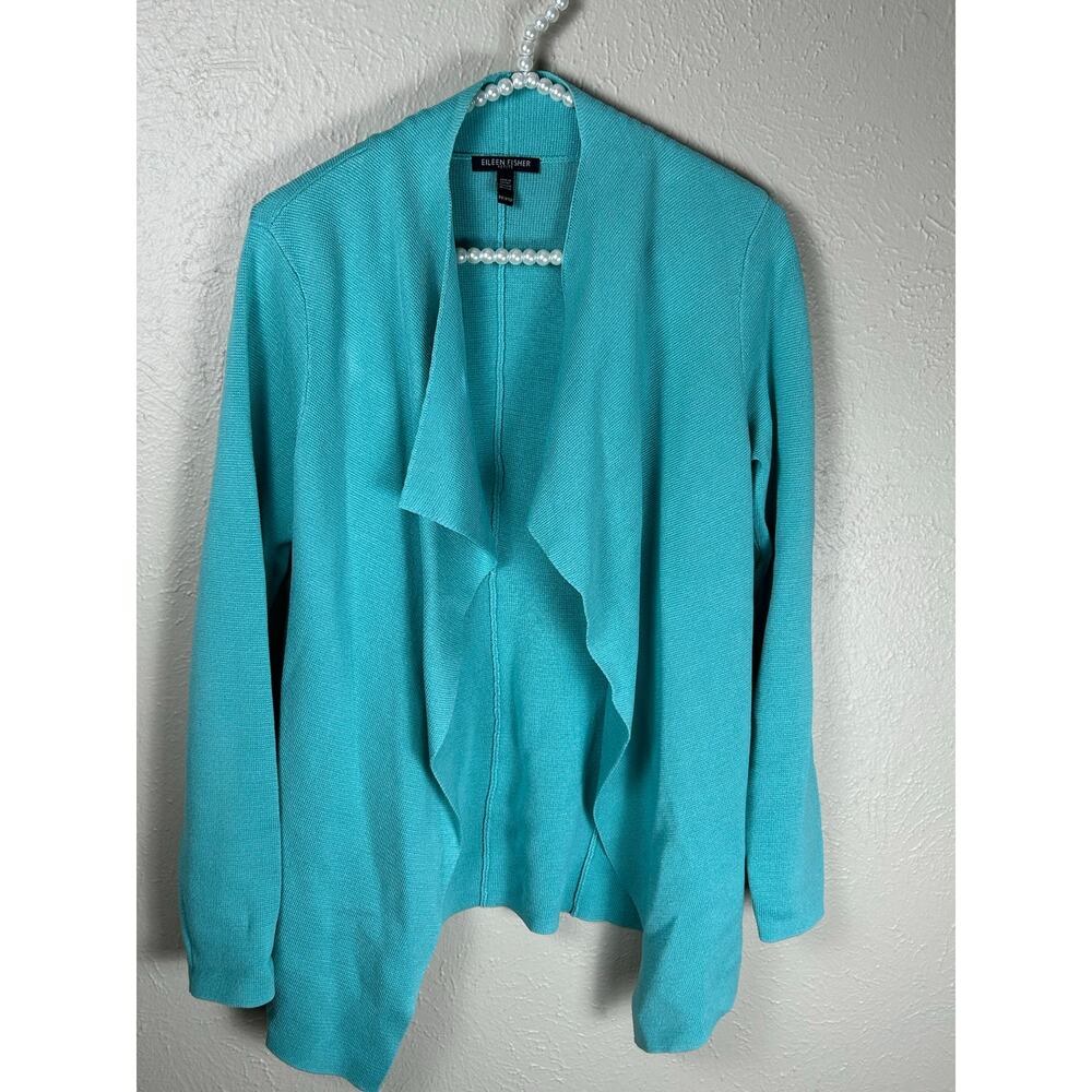 Eileen Fisher Size PP Petite XS Cardigan Teal Knit Sweater Waterfall TINY FLAW - Picture 5 of 12